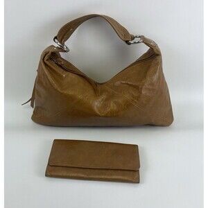 HOBO International Paulette Shoulder Purse Brown Tan Soft Leather TriFold Wallet